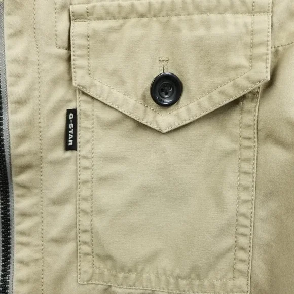 G Star Raw Jacket Men S Beige Bomber Collar Overshirt 2.0 Full Zip Pockets Chore